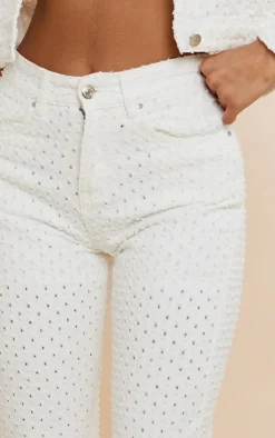 Online PrettyLittleThing Textured Jeans Off White