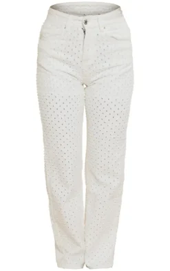 Online PrettyLittleThing Textured Jeans Off White
