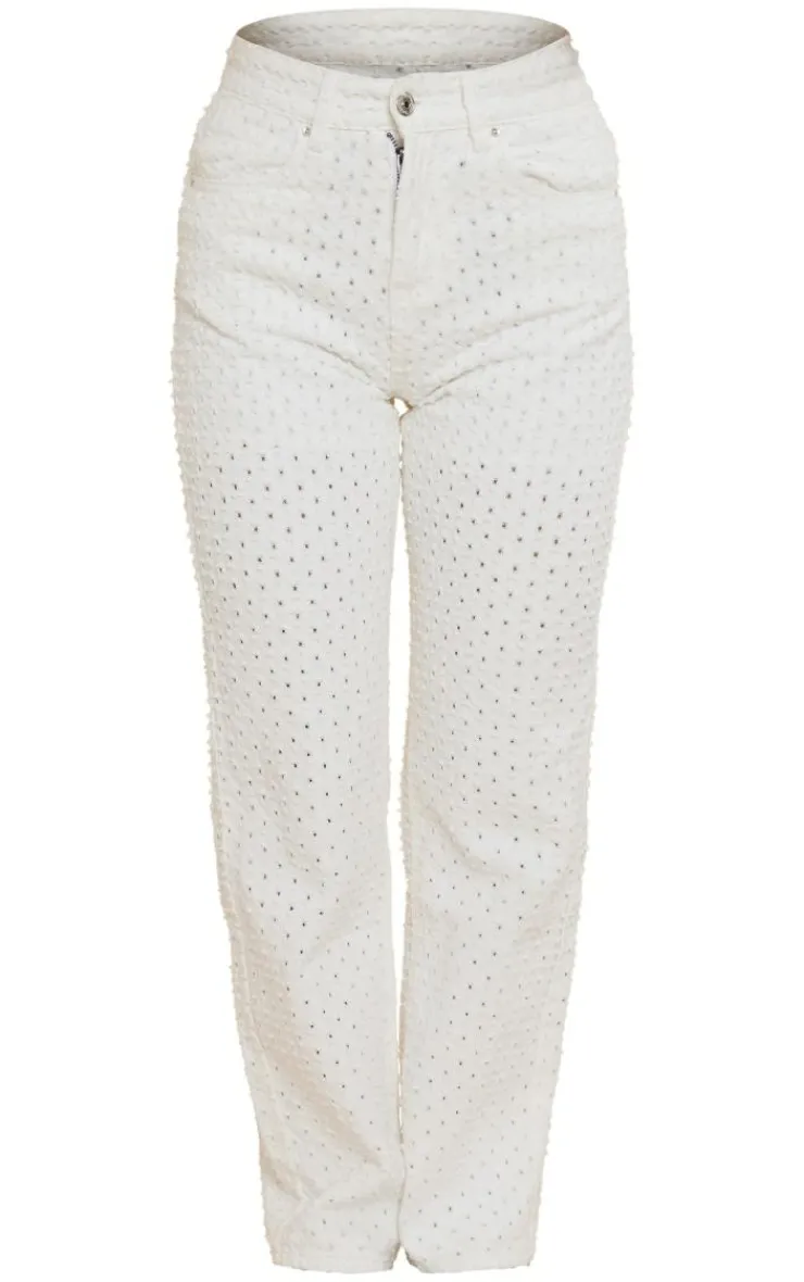 Online PrettyLittleThing Textured Jeans Off White