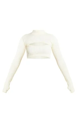 PrettyLittleThing Snatched*Wide Snatched Rib High Neck Bind Detail Crop Top