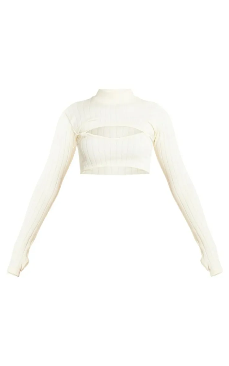 PrettyLittleThing Snatched*Wide Snatched Rib High Neck Bind Detail Crop Top