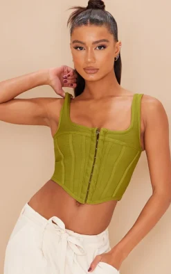 PrettyLittleThing Corsets*Bandage Hook And Eye Structured Detail Dip Hem Corset