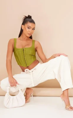 PrettyLittleThing Corsets*Bandage Hook And Eye Structured Detail Dip Hem Corset