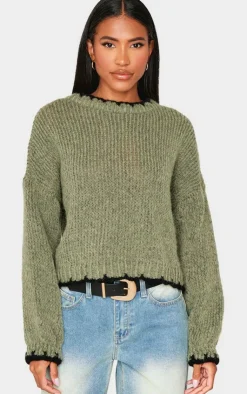 PrettyLittleThing Oversized Sweaters*Blanket Stitch Oversized Knit Sweater
