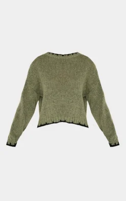 PrettyLittleThing Oversized Sweaters*Blanket Stitch Oversized Knit Sweater