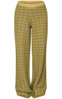 Hot PrettyLittleThing Boucle Knit Wide Leg Pants Olive