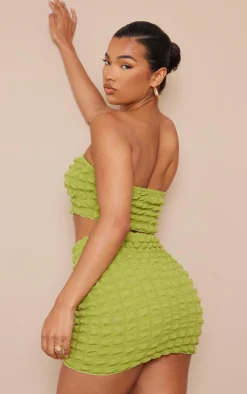 Outlet PrettyLittleThing Bubble Textured Bandeau Crop Top Olive