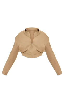Olive Cotton Canvas Collar Detail Zip Up Jacket