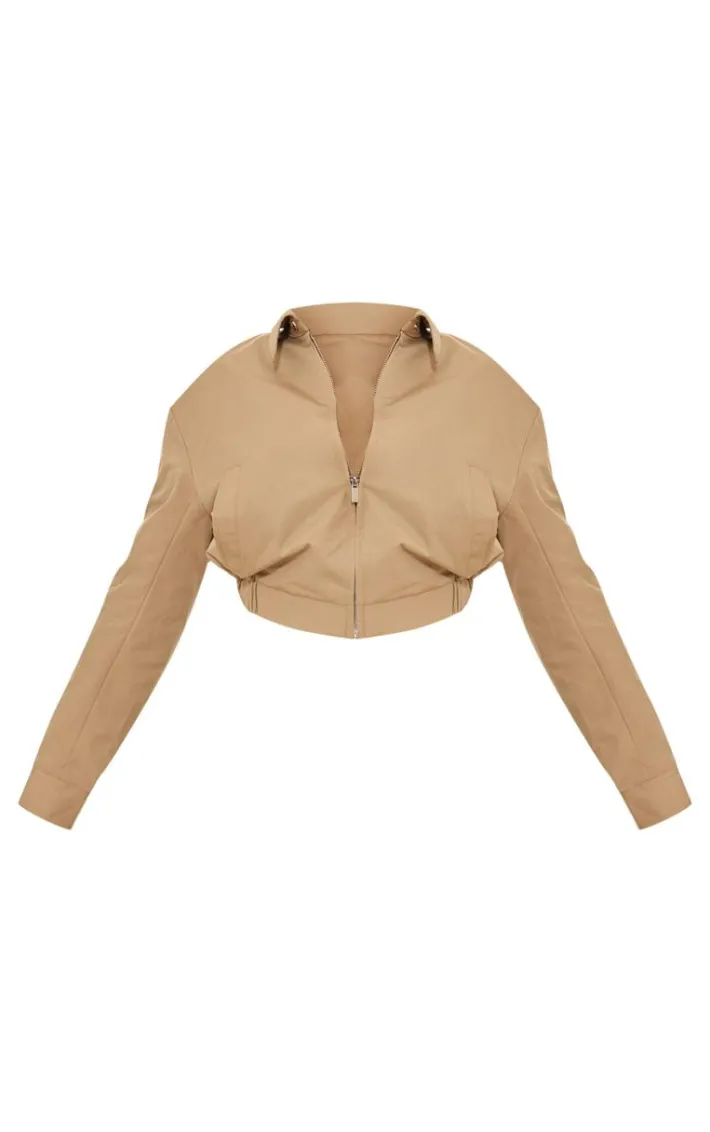Olive Cotton Canvas Collar Detail Zip Up Jacket