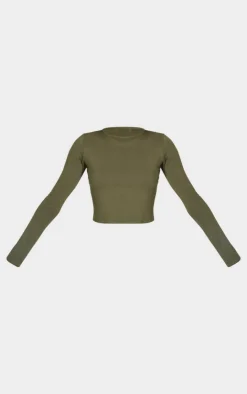 PrettyLittleThing Cotton Jersey Long Sleeve Crew Neck Top Olive
