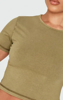 Sale PrettyLittleThing Cotton Washed Crop Top Olive