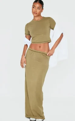 Best PrettyLittleThing Cotton Washed Maxi Skirt Olive
