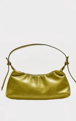 PrettyLittleThing Shoulder Bags*Olive Crinkle PU Buckle Detail Shoulder Bag
