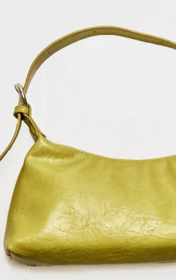 PrettyLittleThing Shoulder Bags*Olive Crinkle PU Buckle Detail Shoulder Bag
