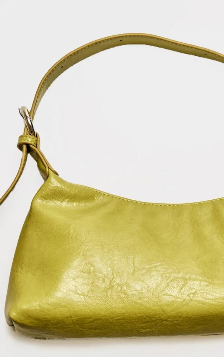 PrettyLittleThing Shoulder Bags*Olive Crinkle PU Buckle Detail Shoulder Bag