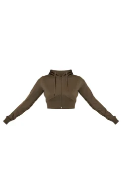Olive Cropped Seam Detail Hoodie