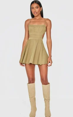 Olive Cut Out Tie Back Shift Dress-PrettyLittleThing
