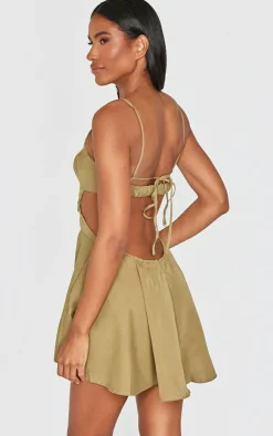 Olive Cut Out Tie Back Shift Dress-PrettyLittleThing