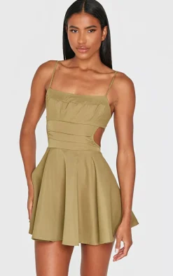Olive Cut Out Tie Back Shift Dress-PrettyLittleThing