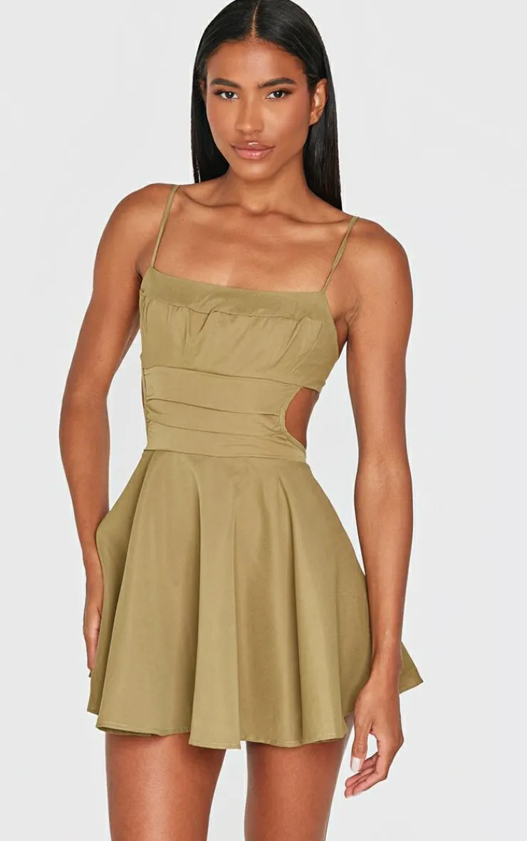 Olive Cut Out Tie Back Shift Dress-PrettyLittleThing