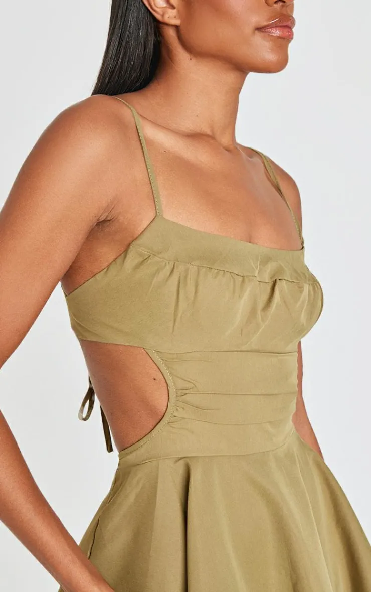 Olive Cut Out Tie Back Shift Dress-PrettyLittleThing