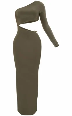 Olive Double Layer Soft Touch One Sleeve Cut Out Dress-PrettyLittleThing Outlet