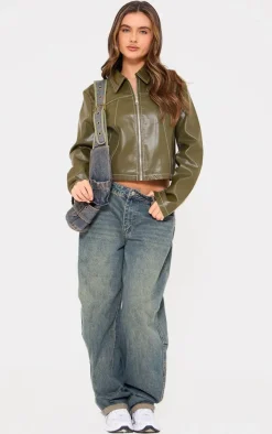 PrettyLittleThing Faux Leather Jackets*Faux Leather Contrast Stitch Jacket