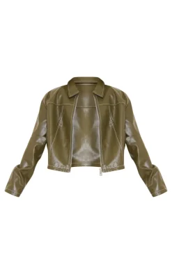 PrettyLittleThing Faux Leather Jackets*Faux Leather Contrast Stitch Jacket