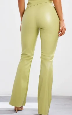 Clearance PrettyLittleThing Faux Leather High Waisted Flared Pants Olive