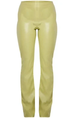Clearance PrettyLittleThing Faux Leather High Waisted Flared Pants Olive