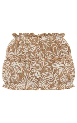 Discount PrettyLittleThing Floral Detail Ruched Micro Mini Skirt Olive