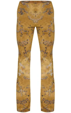 Outlet PrettyLittleThing Floral Print Devore Slim Flare Pants Olive
