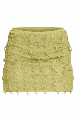 Outlet PrettyLittleThing Fringe Knit Mini Skirt Olive