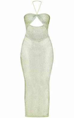 Glitter Crochet Cut Out Halterneck Maxi Dress-PrettyLittleThing
