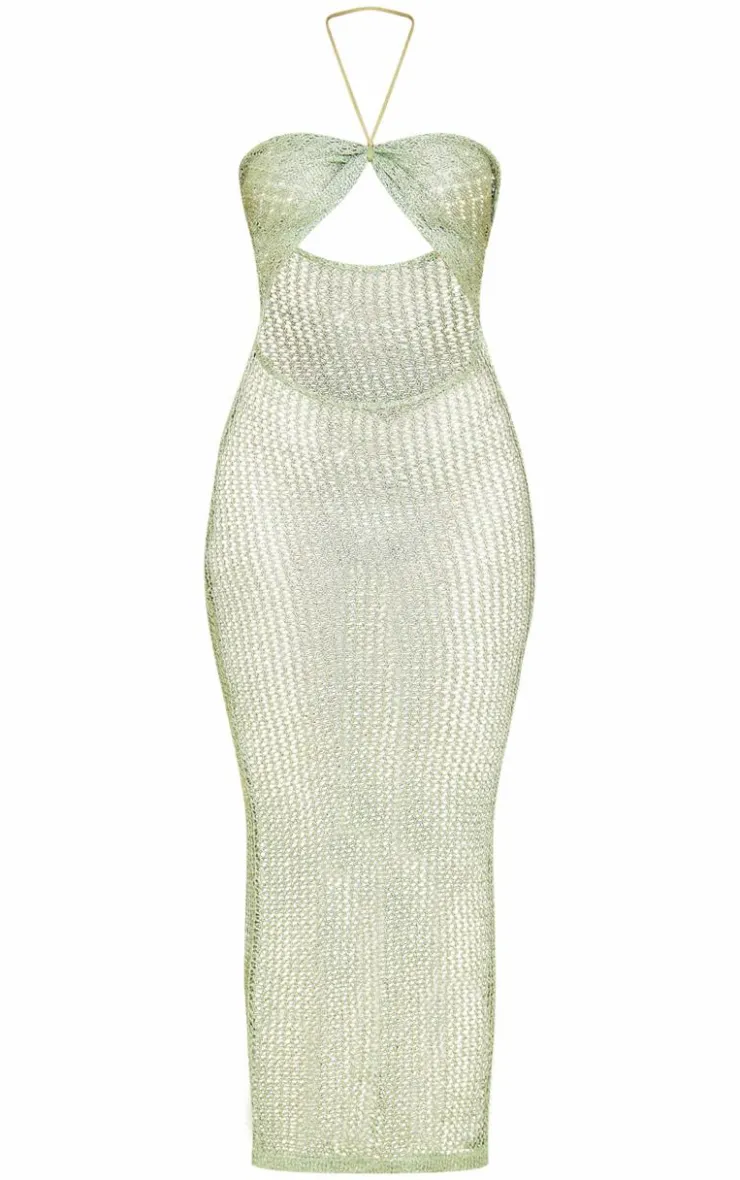 Glitter Crochet Cut Out Halterneck Maxi Dress-PrettyLittleThing