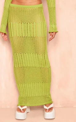 Clearance PrettyLittleThing Ladder Knit Maxi Skirt Olive