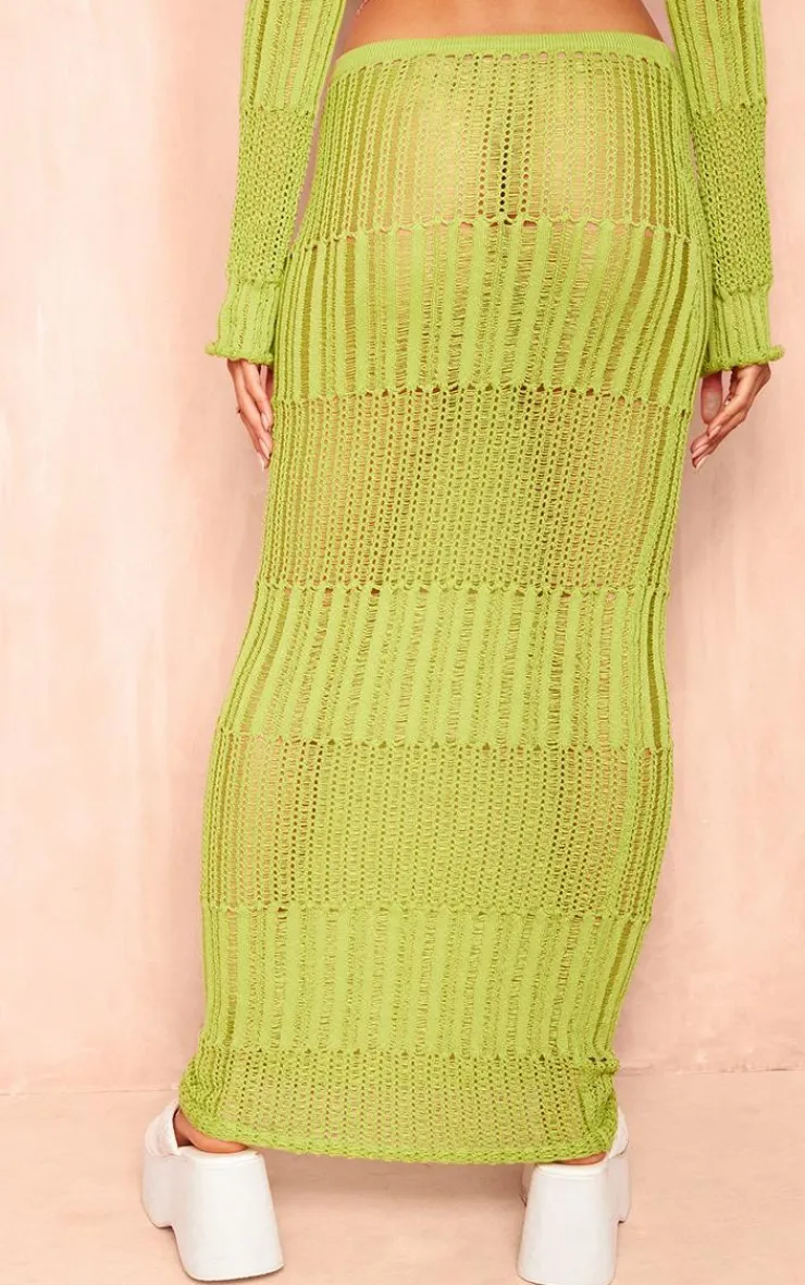 Clearance PrettyLittleThing Ladder Knit Maxi Skirt Olive