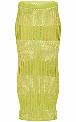 Clearance PrettyLittleThing Ladder Knit Maxi Skirt Olive