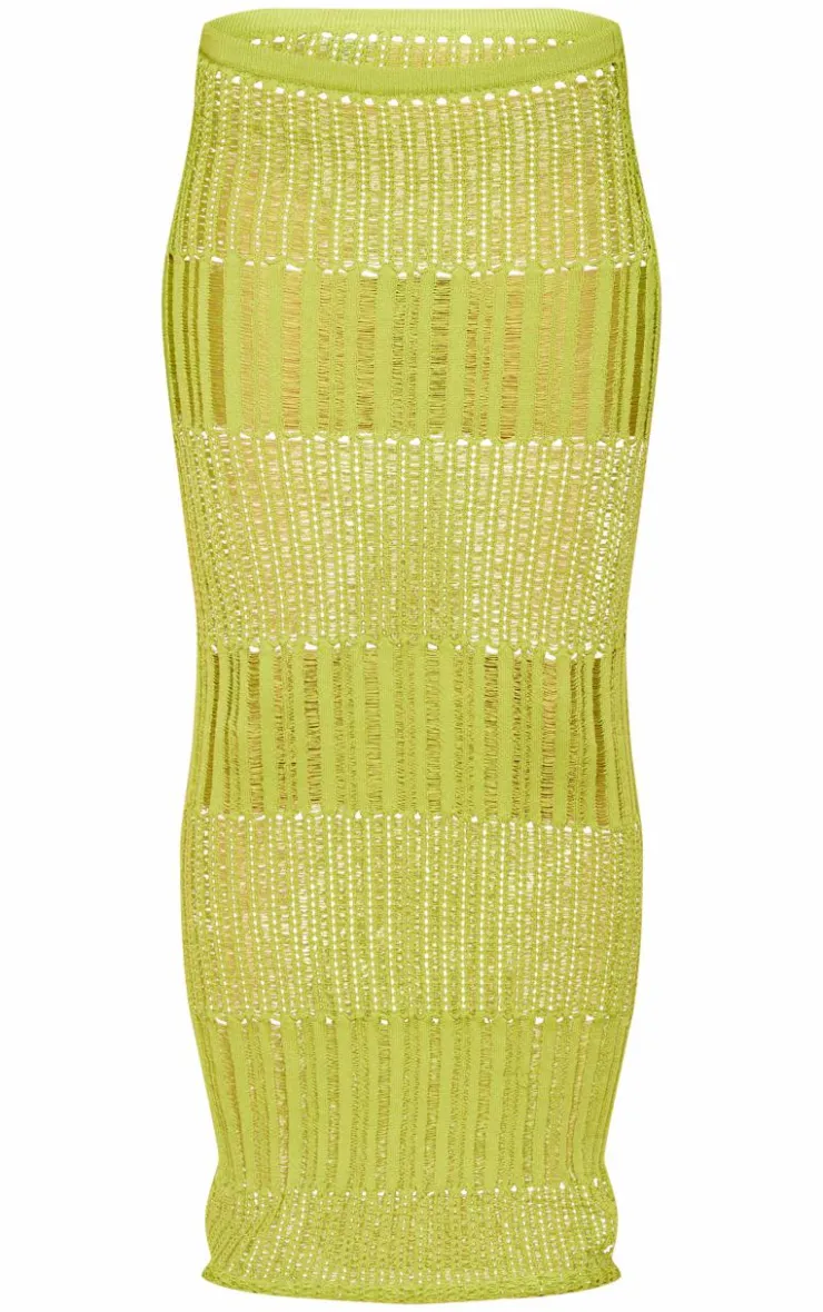 Clearance PrettyLittleThing Ladder Knit Maxi Skirt Olive