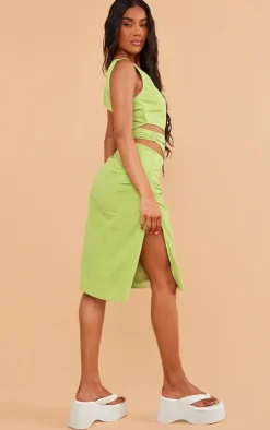 Linen Look One Shoulder Cut Out Midi Dress-PrettyLittleThing Sale