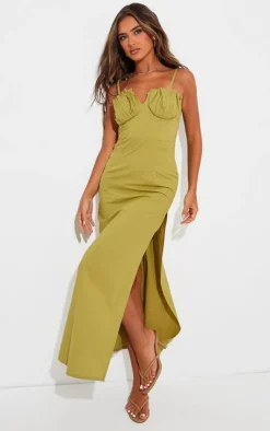 Linen Look Pleated Bust Maxi Dress-PrettyLittleThing