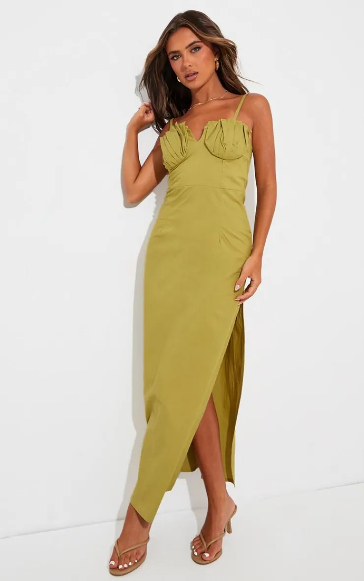 Linen Look Pleated Bust Maxi Dress-PrettyLittleThing