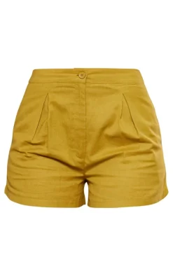Best PrettyLittleThing Linen Look Tailored Shorts Olive