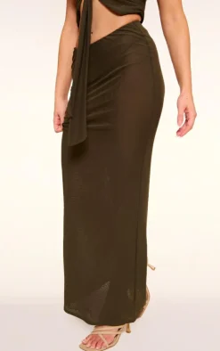 Sale PrettyLittleThing Mesh Low Rise Maxi Skirt Olive