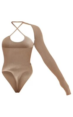 PrettyLittleThing Knitted Tops*One Sleeve Asymmetric Rib Knitted Bodysuit