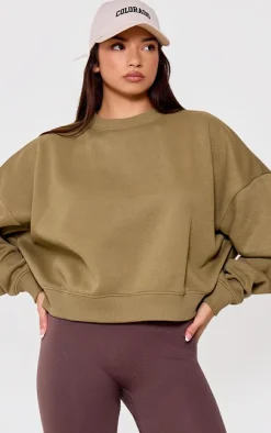 PrettyLittleThing Gym Wear*Olive Oversized Boxy Sweatshirt