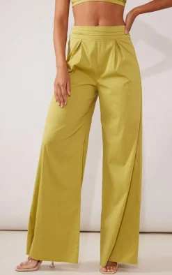 Best PrettyLittleThing Pleated Waistband Extreme Wide Leg Pants Olive