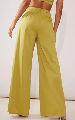 Best PrettyLittleThing Pleated Waistband Extreme Wide Leg Pants Olive
