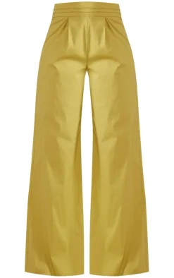 Best PrettyLittleThing Pleated Waistband Extreme Wide Leg Pants Olive