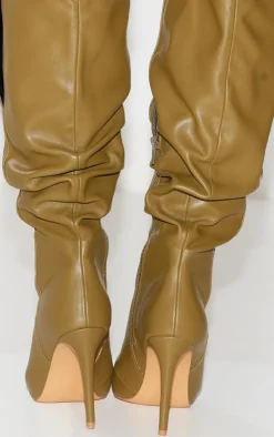 PrettyLittleThing High Heels*PU Point Toe Ruched Button Detail Knee High Heeled Boots
